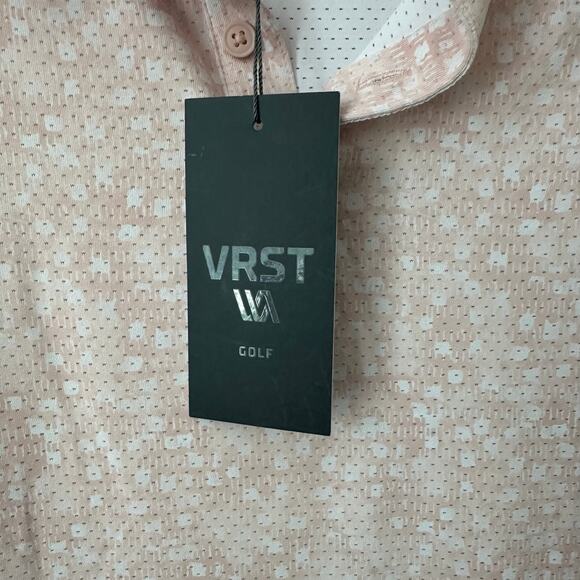 VRST Men's Stamped Geo Mesh Print Short Sleeve Golf Polo, Medium, Pink - Picture 3 of 4